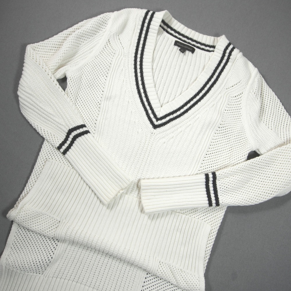 Banana Republic Knit Tennis Mixed Stitch V-Neck Cocoon Women Sweater S Stripe